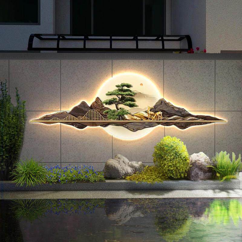 太阳能户外壁灯防水室外景观灯别墅背景墙影壁墙装饰壁画灯新中式