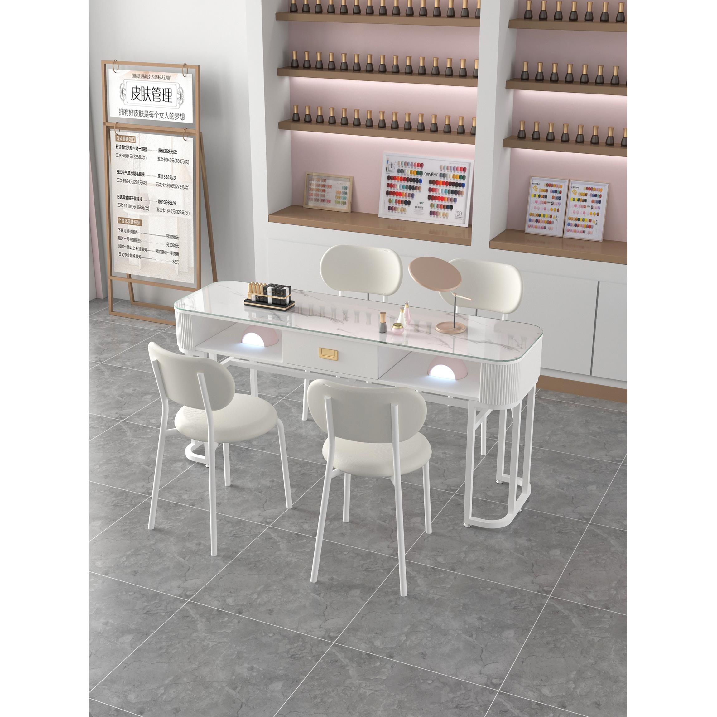 钢化玻璃美甲桌椅套装组合特价经济型单双人轻奢简约ins风美甲台