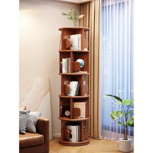 全实木旋转书架360度落地学生儿童简约卧室小户型转角客厅小书柜