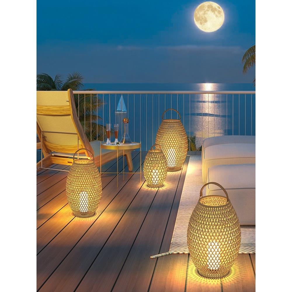 太阳能庭院灯家用户外露台灯别墅花园布置落地灯防水草坪灯竹藤灯