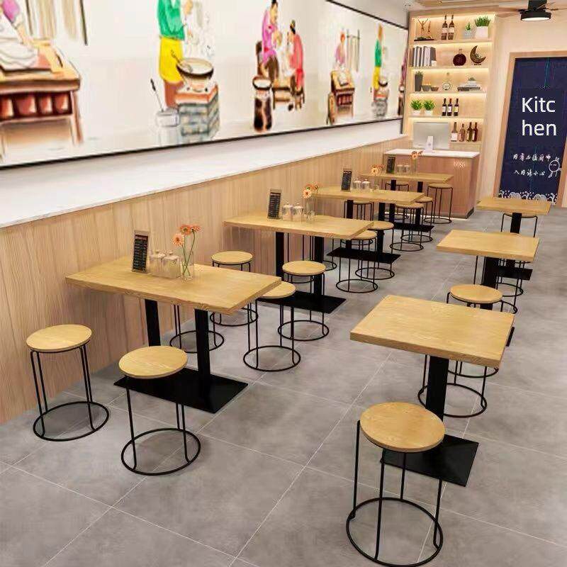 快餐桌椅套装组合饭店餐厅小吃店餐饮商用桌子奶茶店岩板小圆方桌