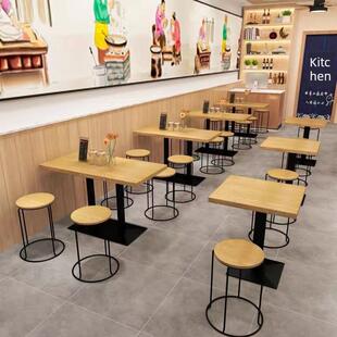 快餐桌椅套装组合饭店餐厅小吃店餐饮商用桌子奶茶店岩板小圆方桌
