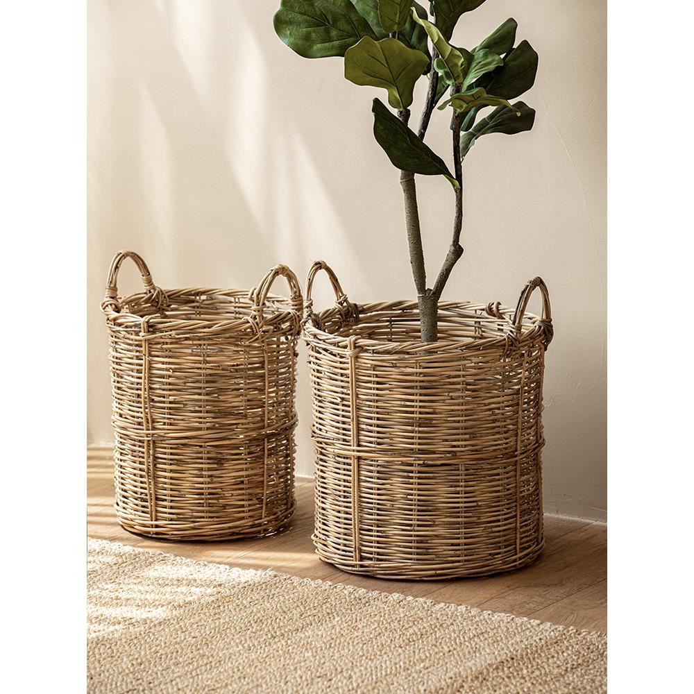 尚尚家居藤编编织手提篮大号收纳筐竹编篮花篮琴叶榕落地花盆摆件