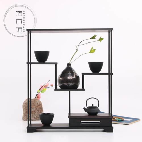 红木工艺品 黑檀多宝格古玩架小型博古架茶壶架饰品摆架奇石摆件