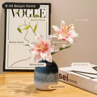 多头百合花彷真花客厅插花高级感装饰花束餐桌摆设假花浪漫花艺