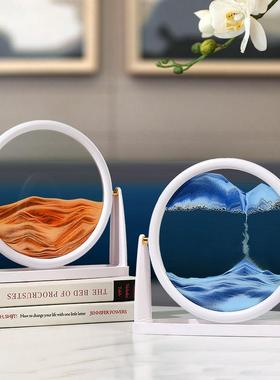 厂家直销跨境旋转3D流沙彩绘摆件圆玻璃工艺品解压家装礼品