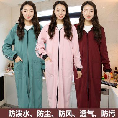 新款防水罩衣男女加长款工作服羽绒服护衣厨房围裙时尚外套大褂