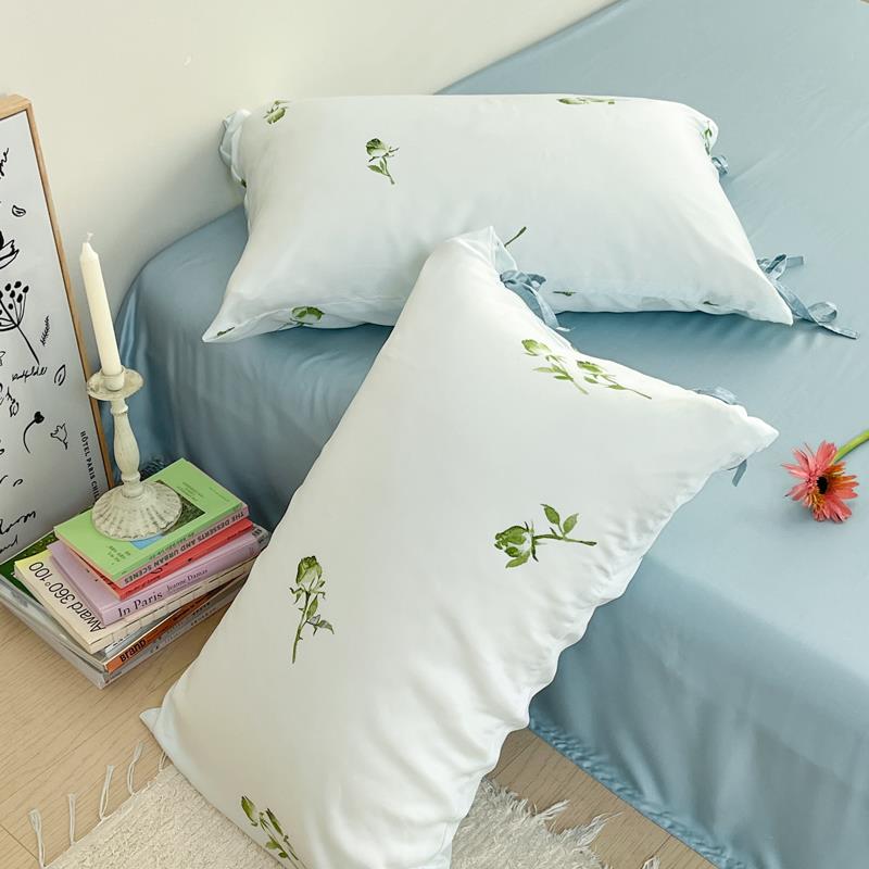 绿玫瑰 复古原创小碎花兰精天丝枕套凉感枕罩亲肤丝滑枕巾 可定制