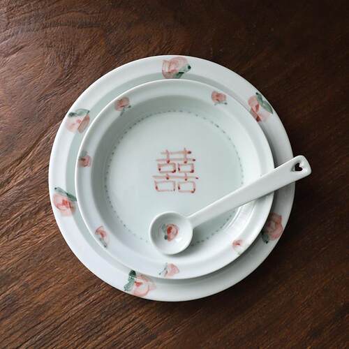 桃喜手工圆形盘子牛排平盘菜盘家用早餐碟子景德镇手绘陶瓷餐具