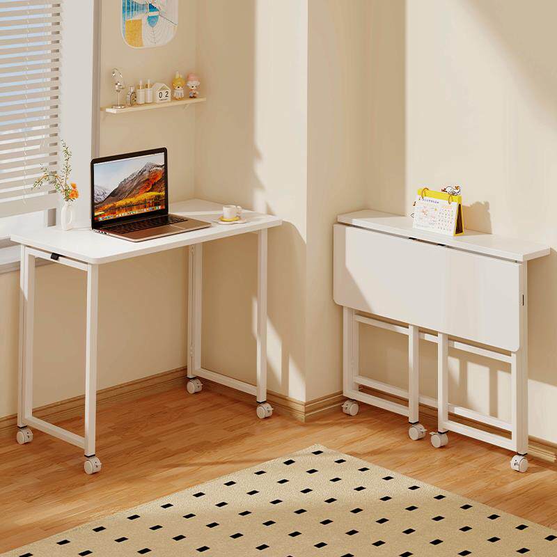 电脑桌卧室家用桌子工作台转角折叠书桌书架一体小型书桌可移动