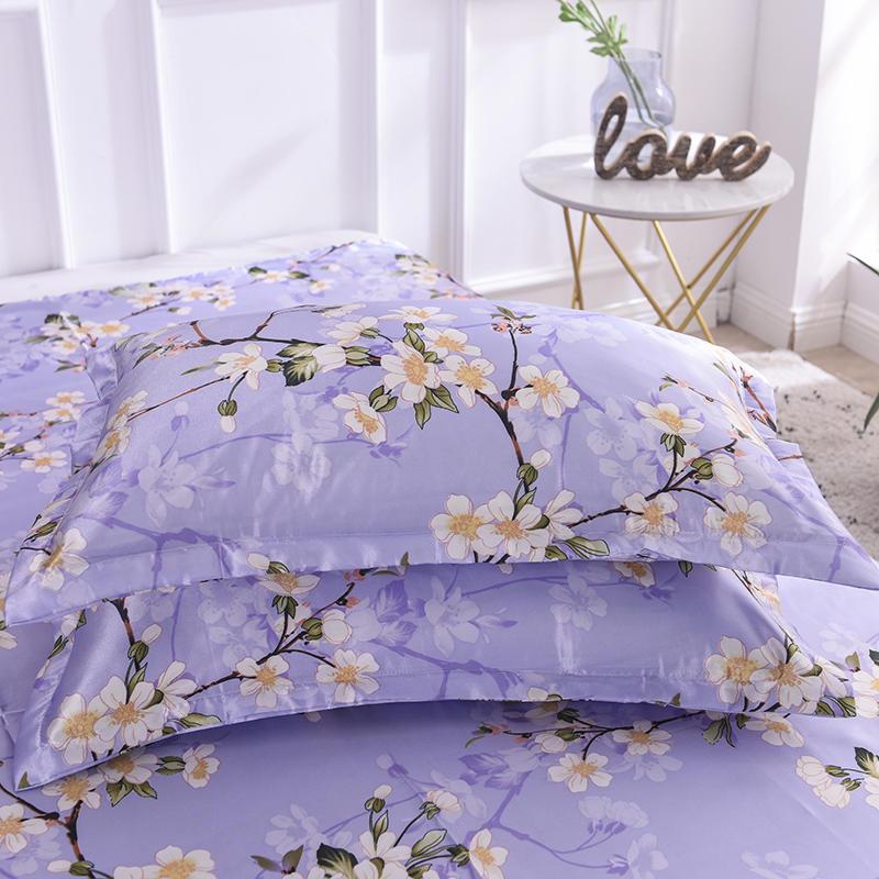 冰丝枕套紫色花真丝枕头套全棉一对学生宿舍单人48X74枕芯套