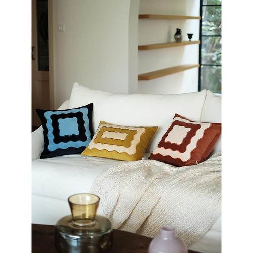 慢松球原创 多巴胺波浪绣花抱枕 彩色客厅沙发床上靠垫北欧风蓝色