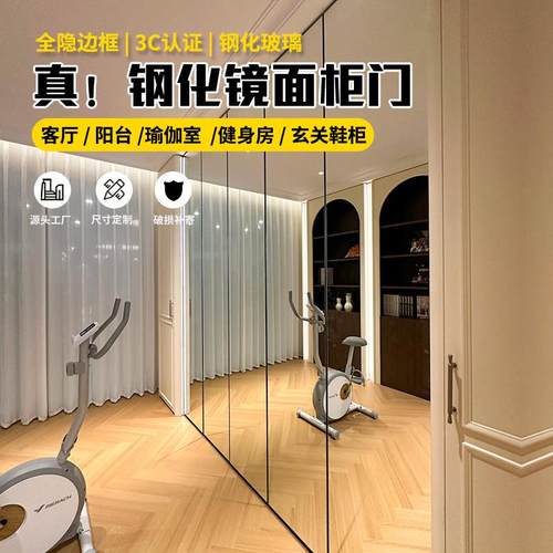 镜面钢化玻璃门定制轻奢极简隐框镜门衣柜门浴室衣帽间镜子门定做