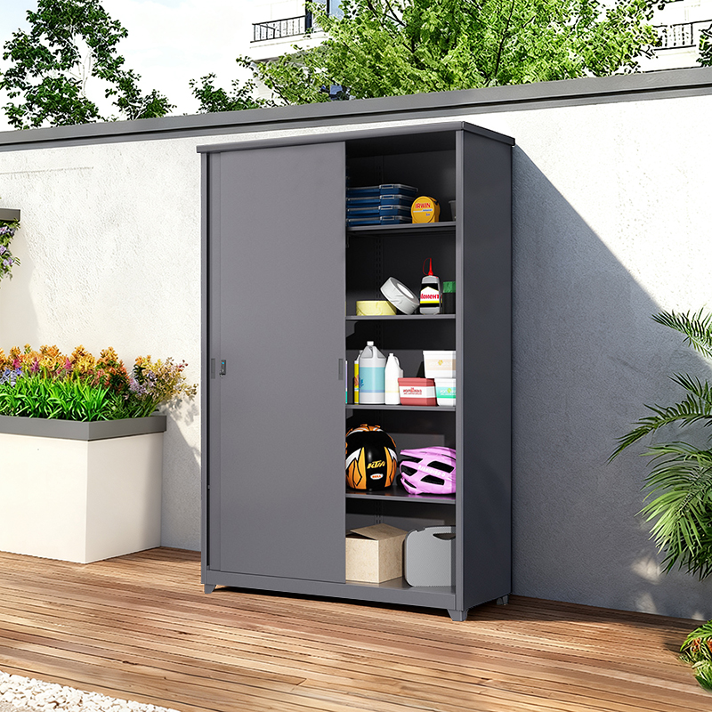 户外钢制储物柜多功能推拉门工具柜落地多层收纳柜防水防锈储物柜