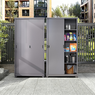 户外推拉门储物柜防水防晒阳台家用钢制收纳柜庭院室外置物工具柜