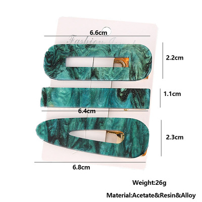 极速Vintage Geometric Marble Acetate Hair Clips Set for Wome