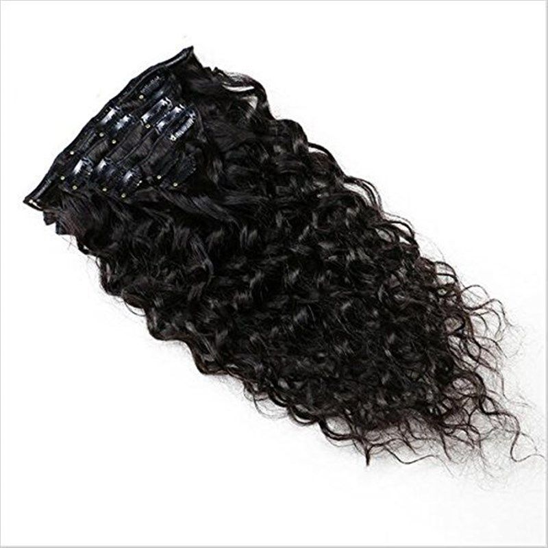 10inch Water Wave Clip in Human Hair Extensions for Black Wo