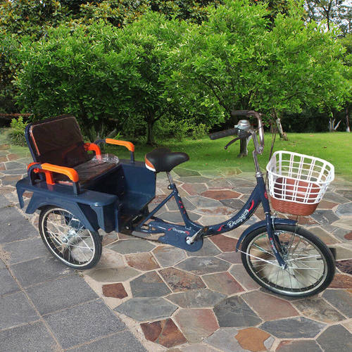 三轮车老年人老人脚蹬自行车代步健身车成人拉货两用脚踏车酒红