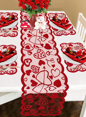 newValentines Day Table Runner Placemats Hollow Lace Love He