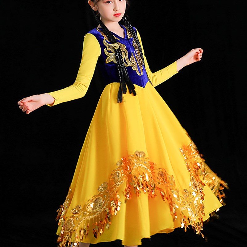 厂家六一新疆舞蹈演出服男女童大摆裙维吾尔族小古丽回族民族表演