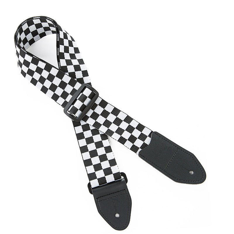 1pc Adjustable Ukulele Strap Black White Plaid Acoustic Guit