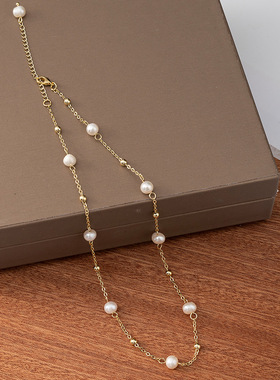 满天星淡水真珍珠项炼 14K真金电镀锁骨链 简约气质超仙气质颈炼