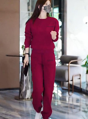 新品高级时装套装减龄牛油果绿卫衣卫裤两件套加绒加厚裤子纯棉上