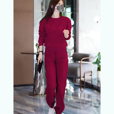 新品高级时装套装减龄牛油果绿卫衣卫裤两件套加绒加厚裤子纯棉上