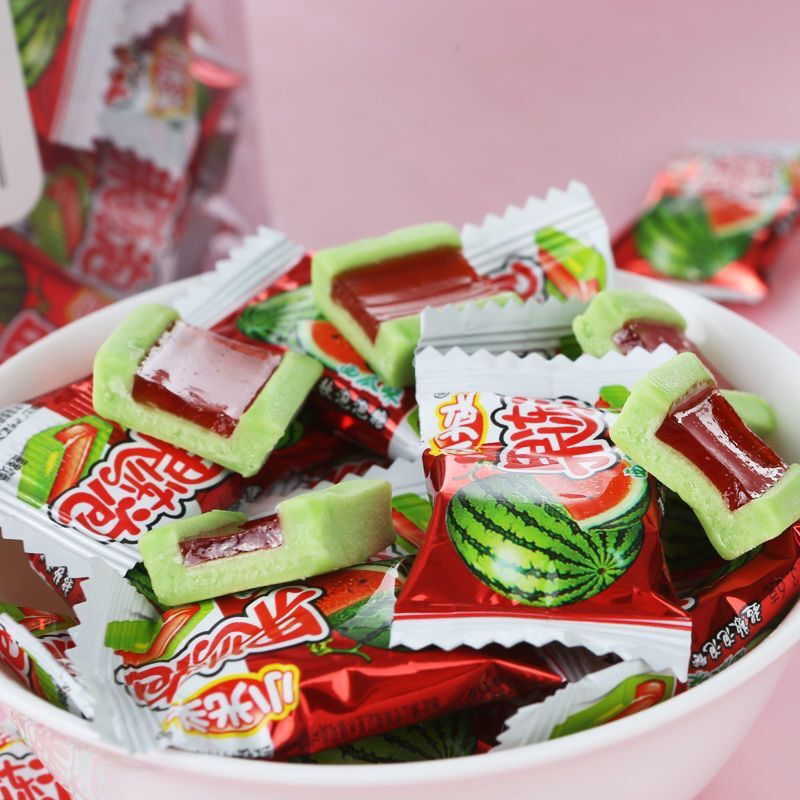 小光头果冻西瓜果味泡泡糖软糖口香糖儿童怀旧零食小吃礼物大礼包