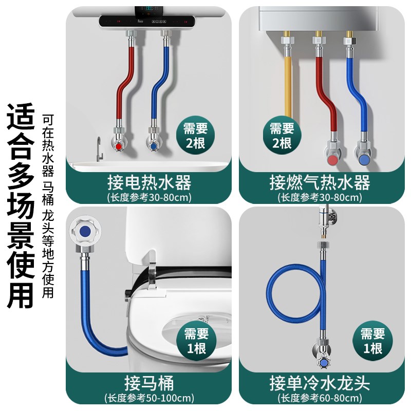 热销304不锈钢波纹管燃气热水器冷热进水软管4分金属防爆隔热家用