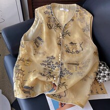 直销新中式马甲女款2024新款夏款国风马夹背心女夏外穿重工刺绣坎