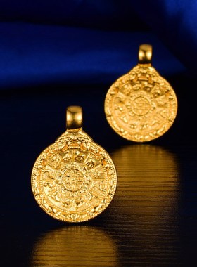 热销藏传24K黄金十二生肖九x宫八卦腰牌纯金吊坠随身项链硬金材质