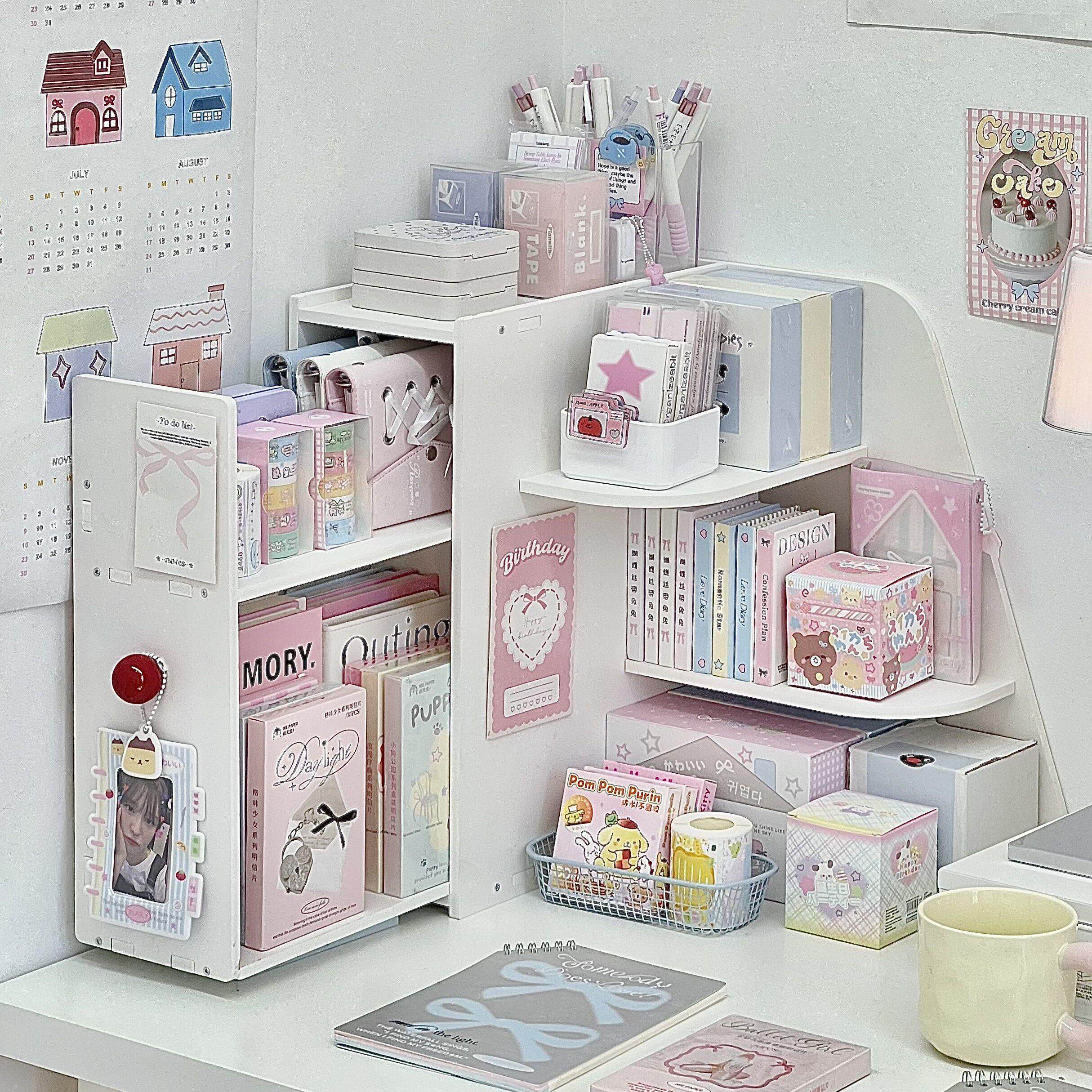 桌面转角置物架多层工位女生宿舍书桌文具杯子化妆品抽屉式收纳柜