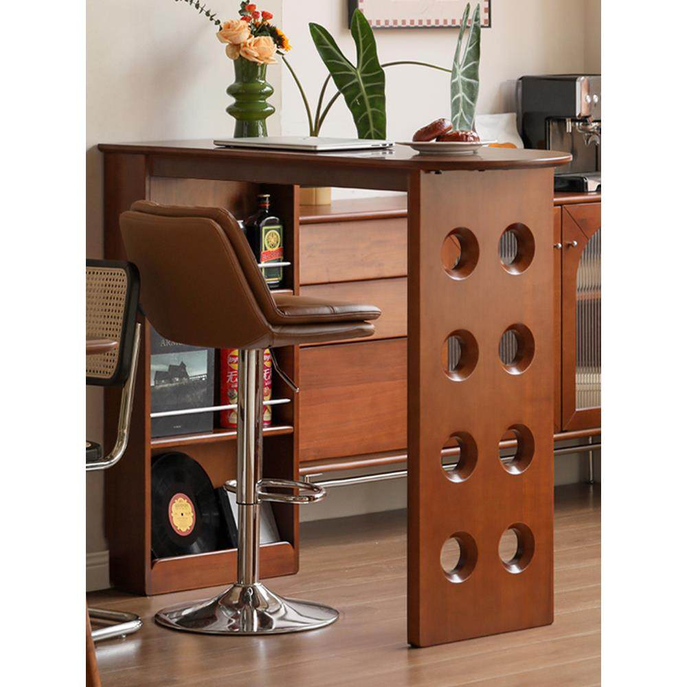 中古风实木家用靠墙吧台桌家用窄长条桌镂空设计吧台桌吧台高脚桌