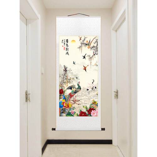 白桥潮风新中式入口画莲花九鱼画卷挂画客厅装饰画书房茶室壁画
