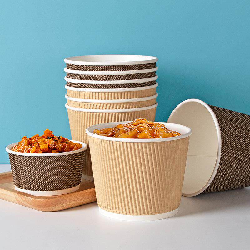 喇叭花一次性瓦楞碗牛皮纸碗汤杯圆形餐盒汤盒外送打包带盖整箱