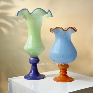 法式覆古高脚铃兰防风灯花瓶琉璃高级艺术玻璃花器芬顿插花装饰花