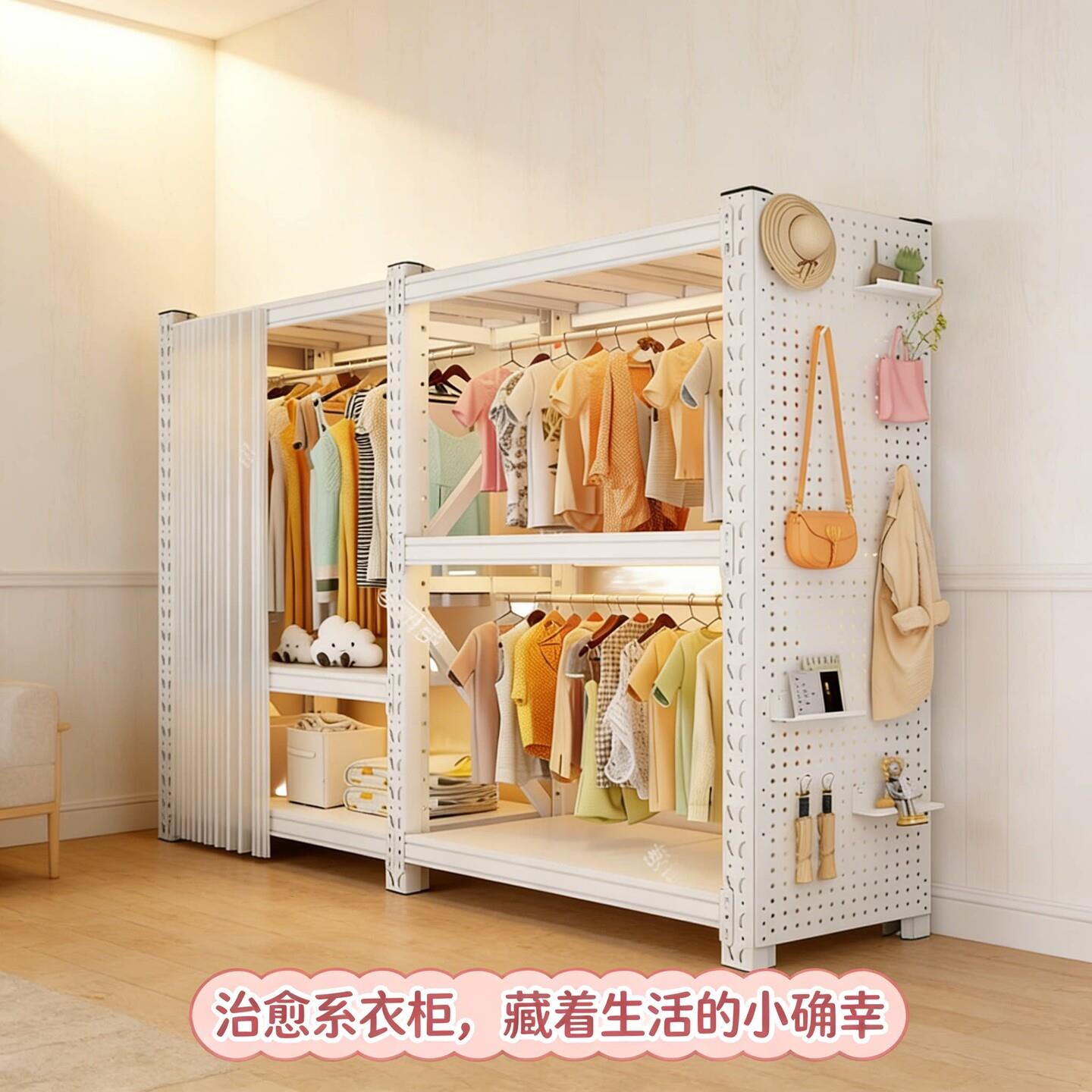 货架衣柜家用卧室出租房衣物收纳简易DIY落地洞洞板角钢衣架