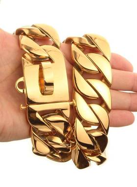 高档不锈钢狗链中大型犬项NQA狗脖牵套引链子圈狗土豪金卡斯罗恶