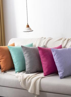 7WLOF76M9T75素色抱沙发客纯厅家用靠枕背棉麻布艺色靠垫枕现代简