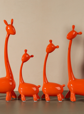 热销三口之家摆件家居客厅四口鹿玄关酒柜软装饰品创意送新人结婚