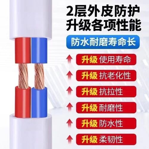 热销国标珠江纯铜电线双芯2芯家用白色护套线1.5 2.5平方平行线软