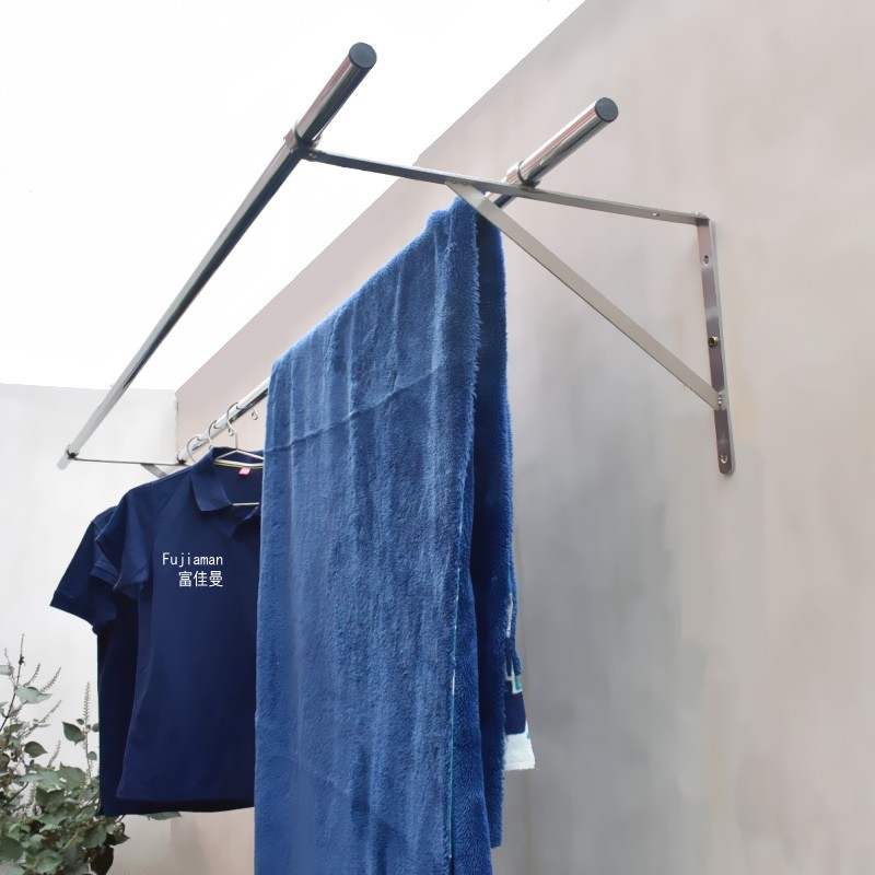 外伸阳台侧装固定式晾衣杆折叠 飘窗外晒衣架不锈钢三角架单双杠