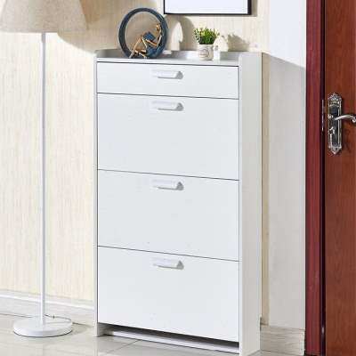 极速鞋柜实木色白带抽屉带衣架免漆简易大容量超薄翻斗玄关木质门