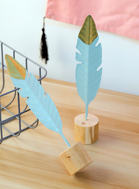 ins北欧创意铁艺羽毛女生卧室个性小摆设家居客厅装饰品礼物摆件