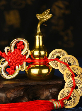 好货铜葫芦摆件纯铜八卦五帝钱真品门口挂件小号客厅家居男士女装