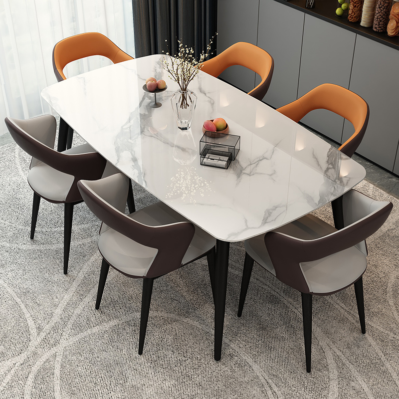 意式轻奢亮光岩板餐桌椅组合家用小户型北欧现代简约长方形饭桌子