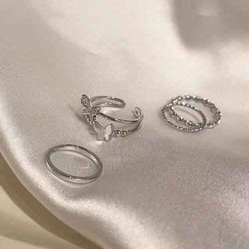 好货Butterfly Metal 4pcs set Rings women蝴蝶4件套戒指 关节戒