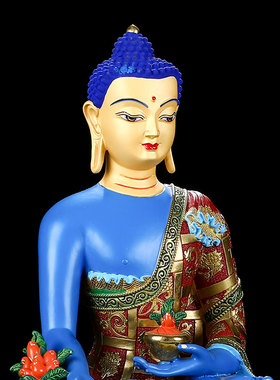 药师佛佛像纯铜密宗居家供奉手工彩绘家用药师琉璃光如来佛像摆件