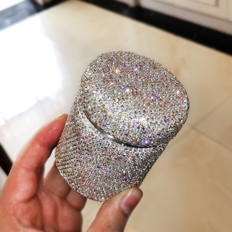 奢华镶钻贴钻牙签筒棉棒收纳盒 家用饭厅圆形不锈钢水晶棉棒筒